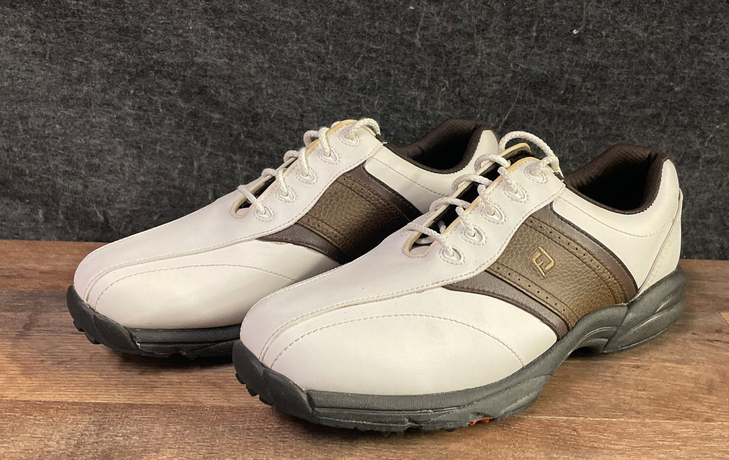 Footjoy Golf Shoes 45457 White Brown Size 9.5 Wide Spiked Softspikes