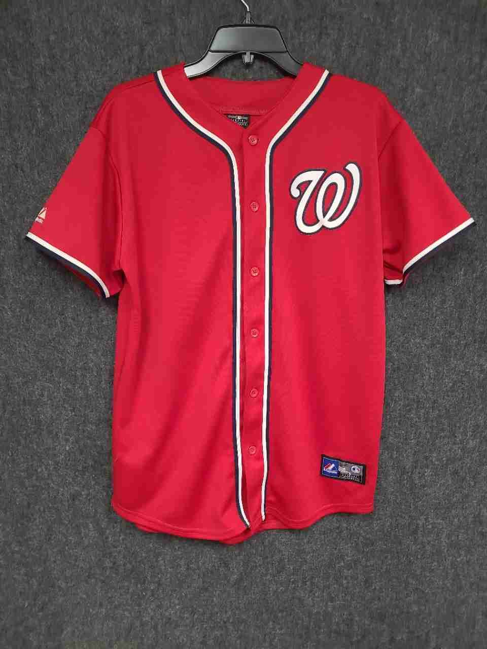 Majestic Youth Washington Nationals MLB Baseball Jersey Red Button Front Sz XL
