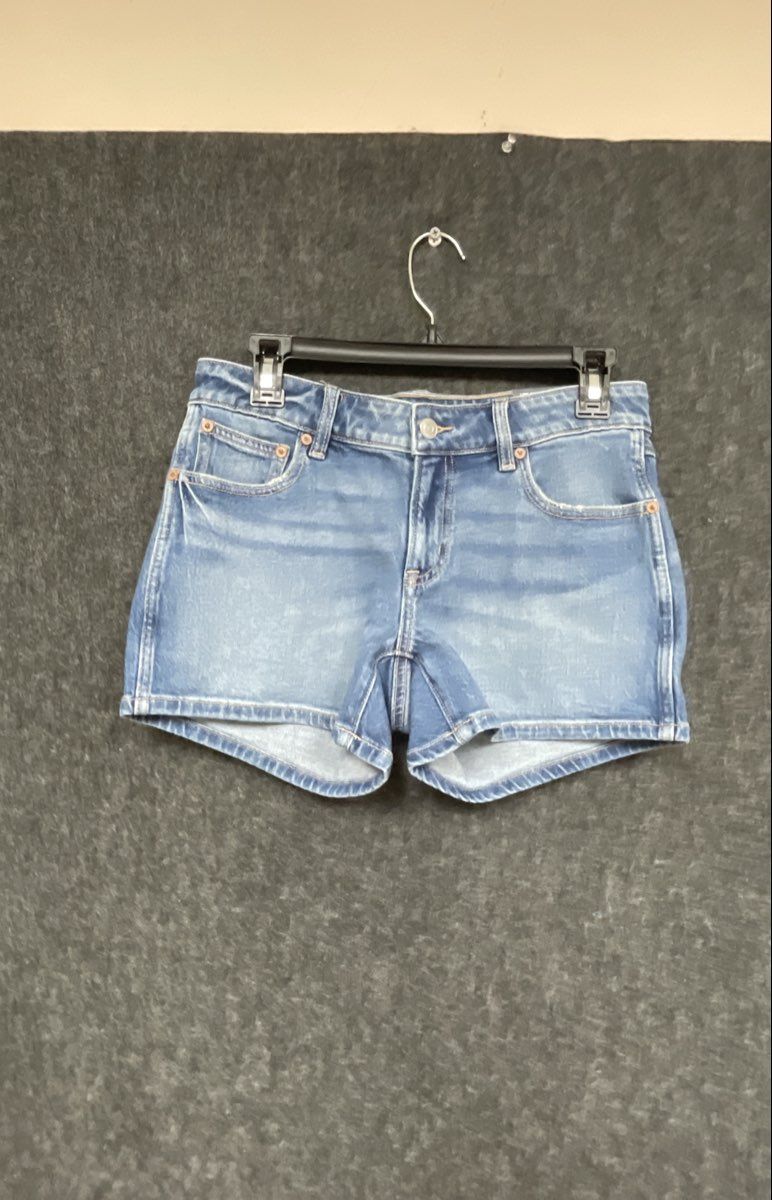 American Eagle Women's Perfect Midi Denim Shorts Blue Low-Rise Stretch NWT Sz 4