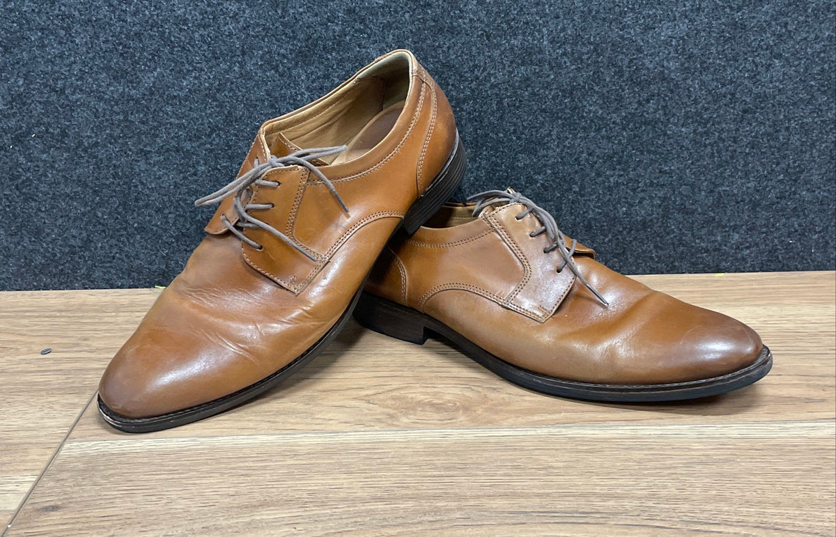 Johnston & Murphy Men's Brown Leather Plain Toe Derby Dress Shoes Size 13 M
