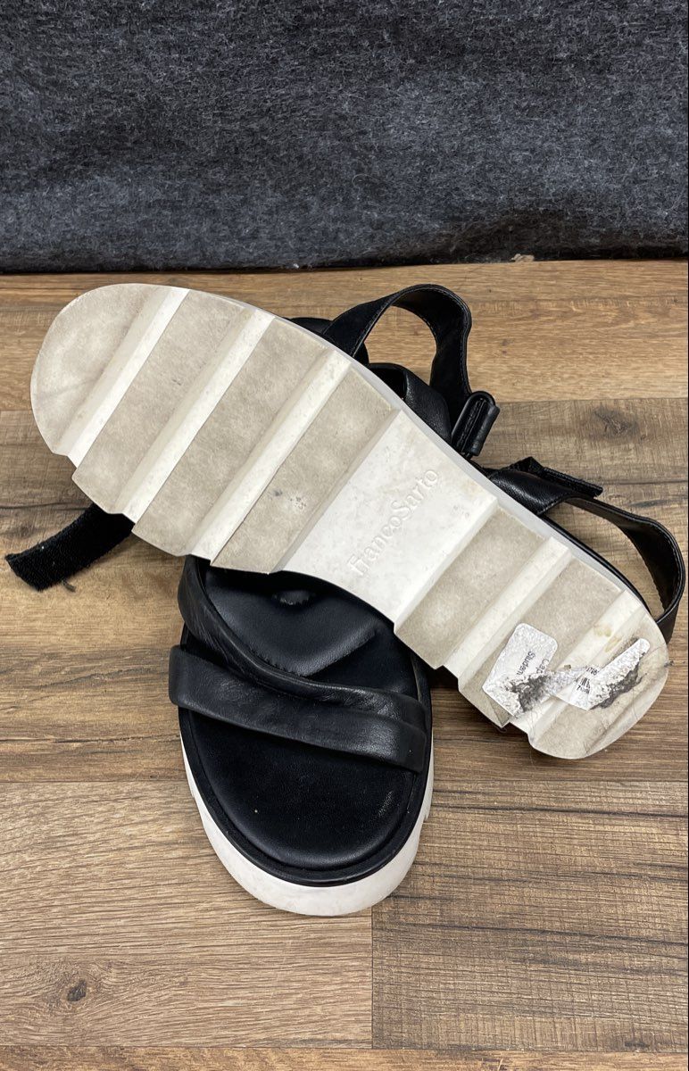 Franco Sarto Urla Black White Leather Platform Lug Sole Sport Sandals Size 8