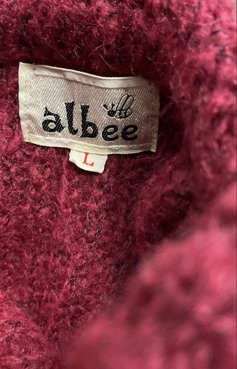 Albee Women's Pink Ribbed Knit Mock Neck Fuzzy Sweater Size L Vintage 90s