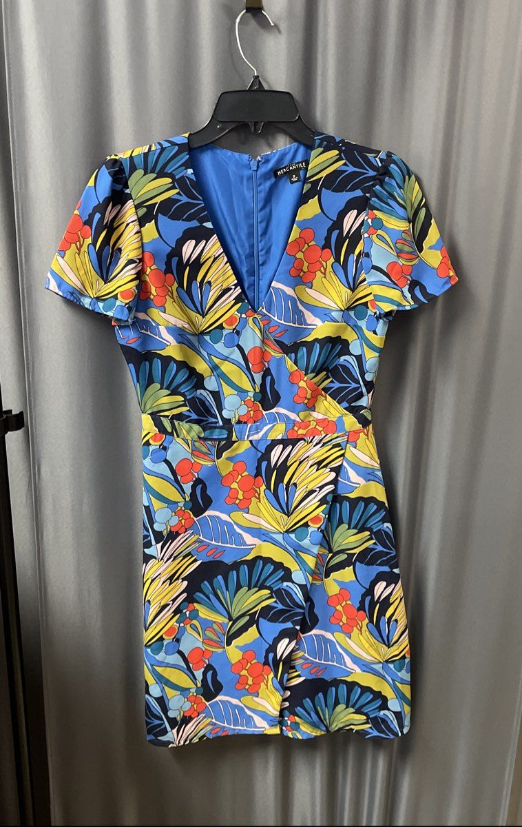 J. Crew Mercantile Women's Blue Floral Tropical Faux Wrap V-Neck Dress Sz 2