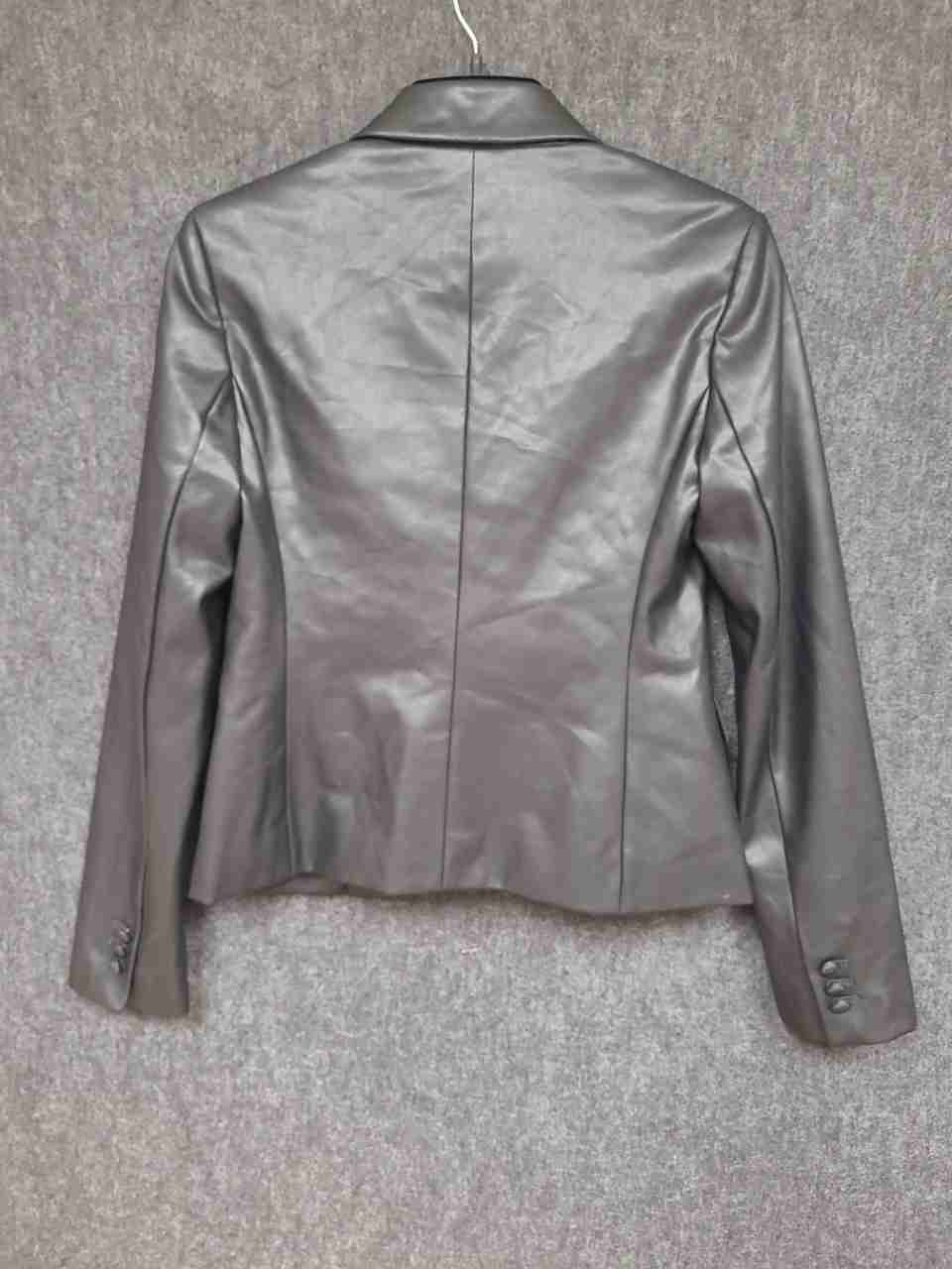 Express Women's Metallic Charcoal Gray Faux Leather Double Breasted Blazer Sz XS