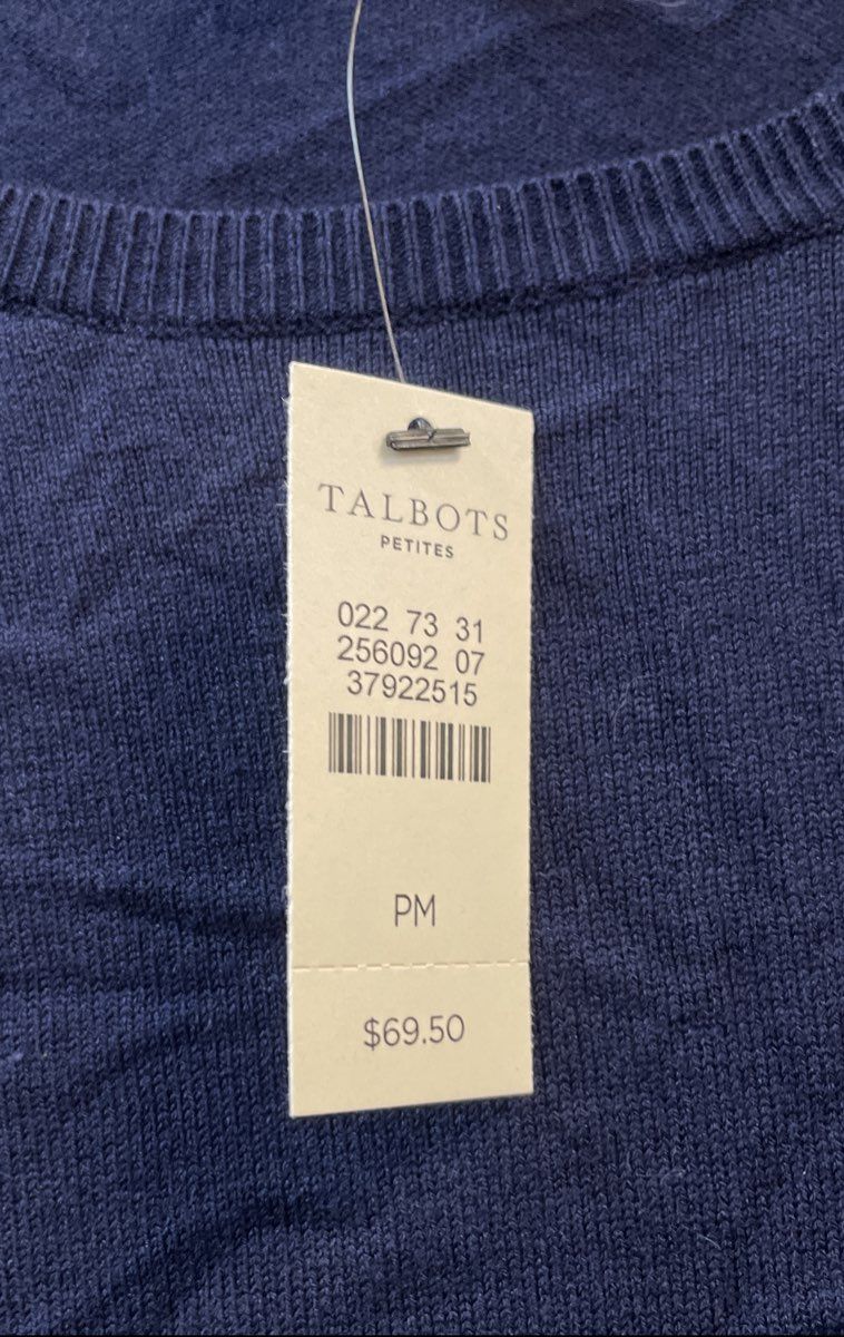 Talbots Women's Navy Blue 3/4 Sleeve Button Cuff Knit Top Sweater Sz MP NWT