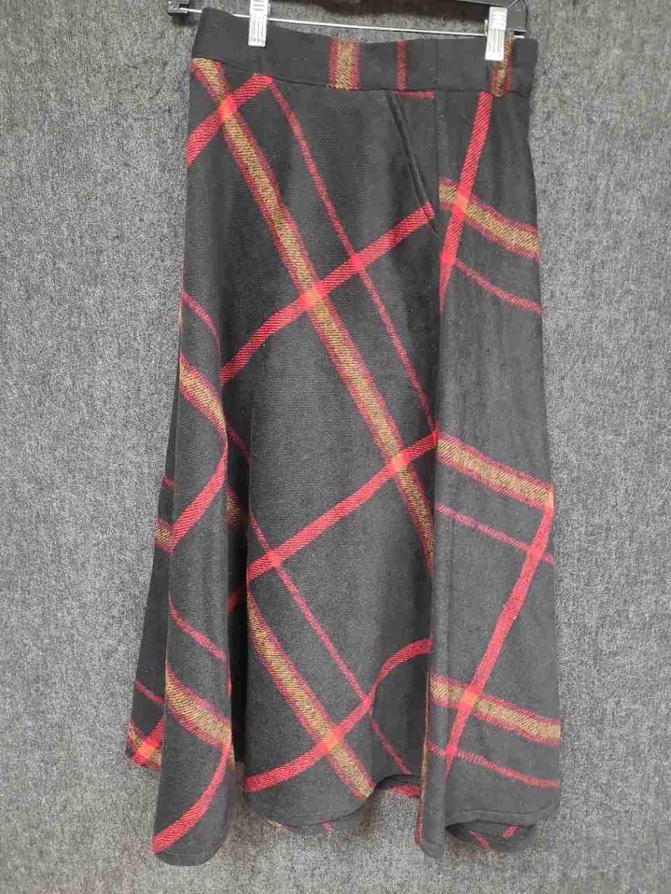 Tanming Women's Black Red Plaid Wool Blend A-Line Midi Skirt NWT Sz M