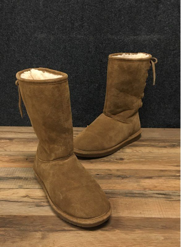 Bearpaw Women's Emma Tall Lace-Up Hickory Suede Winter Boots Size 10
