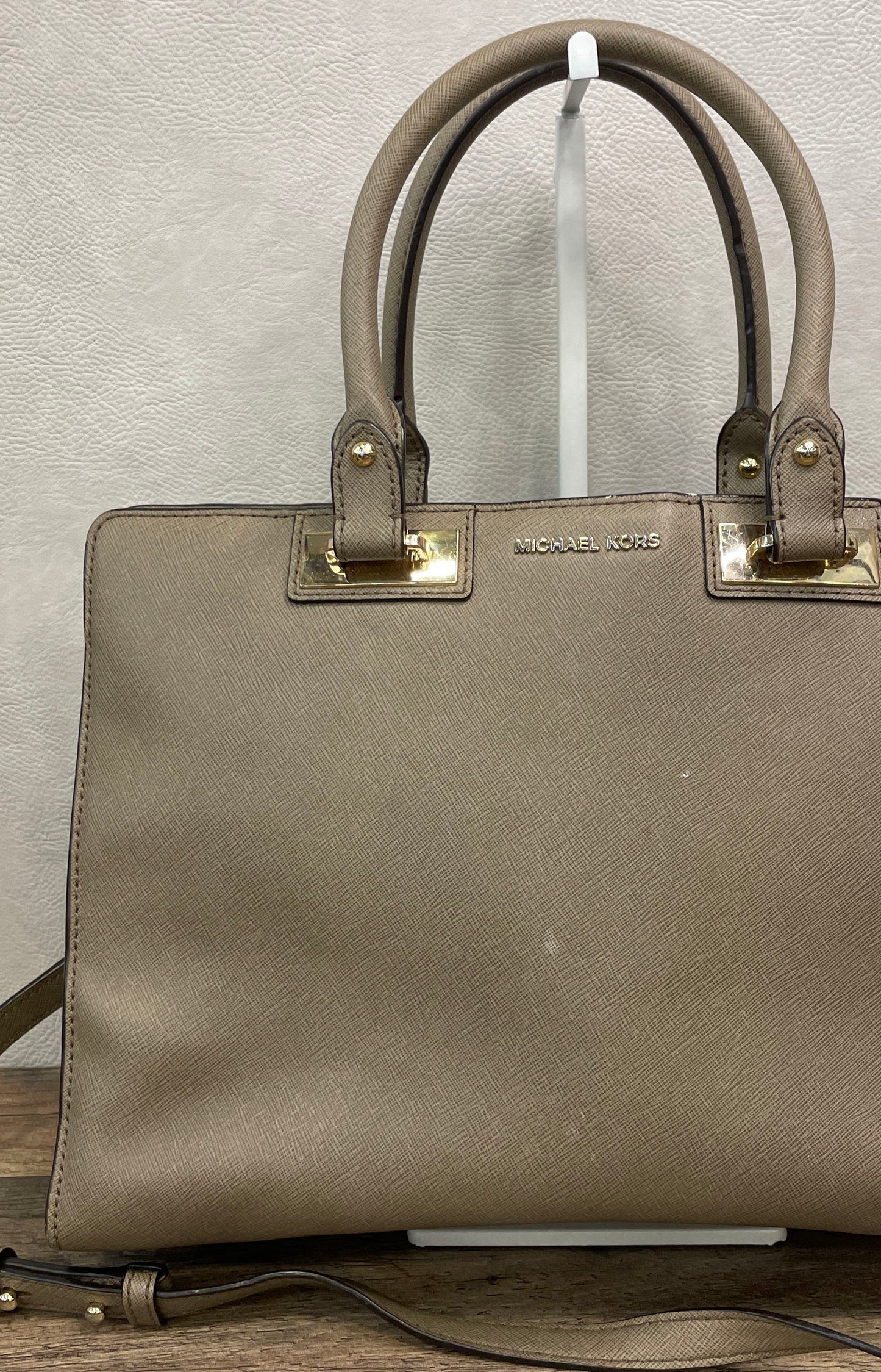 Michael Kors Brown Saffiano Leather Satchel Crossbody Bag Gold Hardware