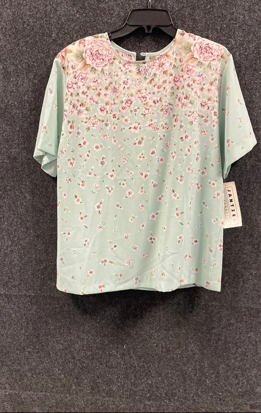 Vintage 90s Jantzen Classics Women's Mint Floral Short Sleeve Blouse NWT Sz 16