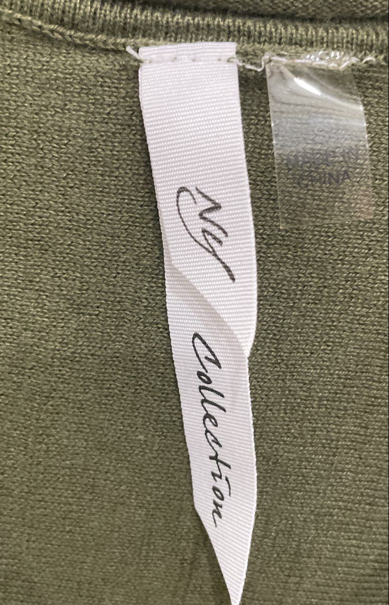 NY Collection Women's Olive Green Striped Dolman Sleeve Cotton Blend Top Sz S