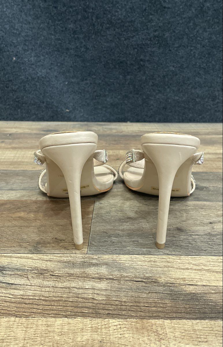 Glaze Nude Rhinestone Strappy Stiletto Heel Sandal Mules Women's Size 10