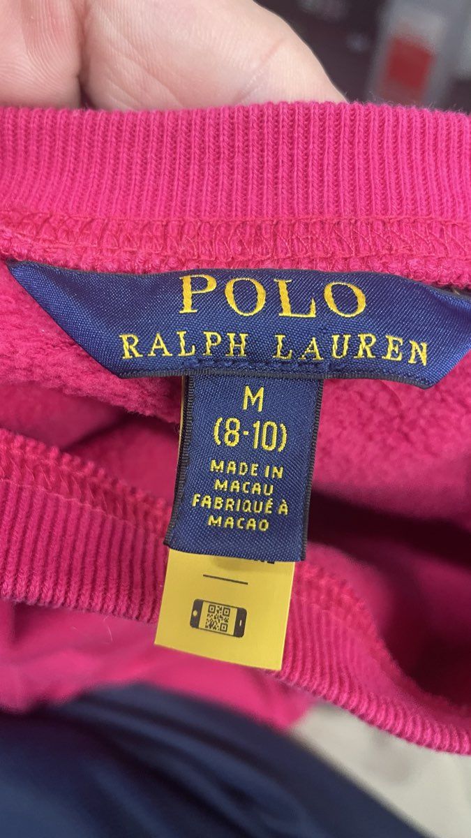 Polo Ralph Lauren Kids Pink Graphic Back Logo Stripe Sleeve Sweatshirt Sz M 8-10