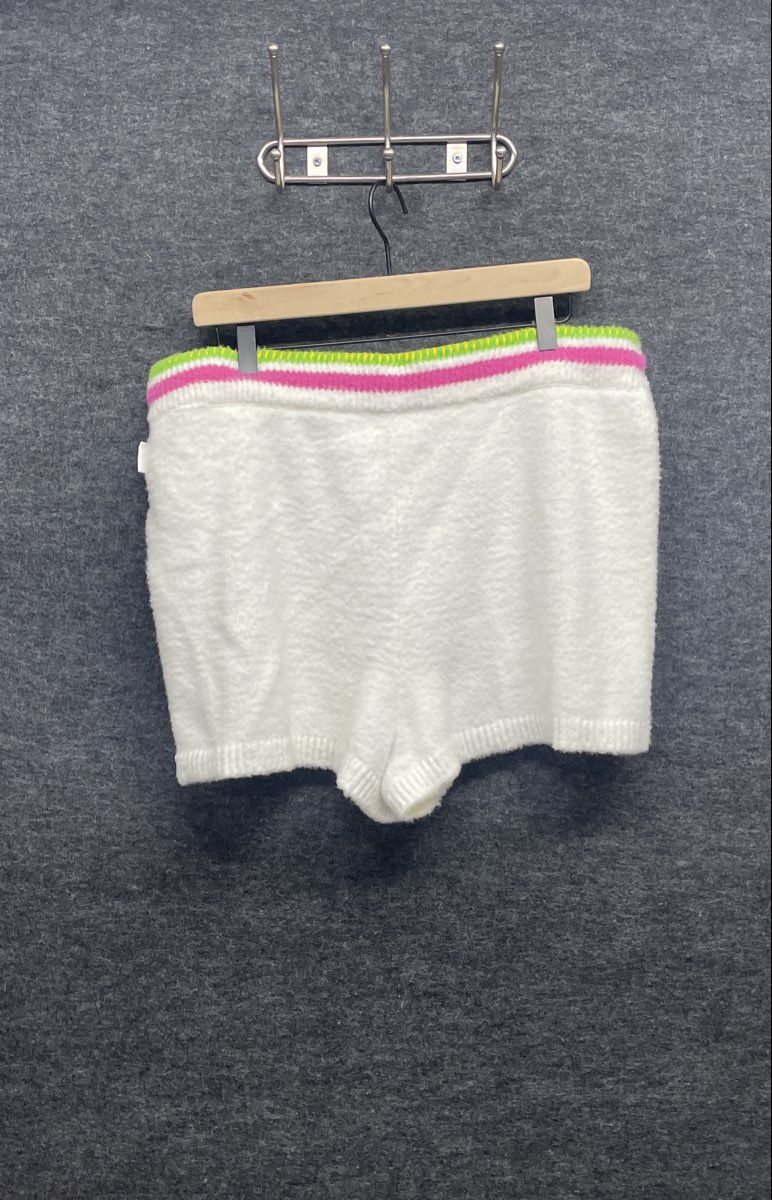 Haribo Gummy Bear Fuzzy Knit Shorts White XL Pink Green Stripe Waist Drawstring