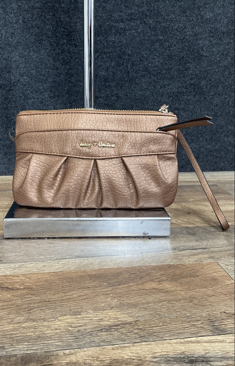 Juicy Couture Bronze Metallic Brown Leather Pleated Wristlet Wallet Large