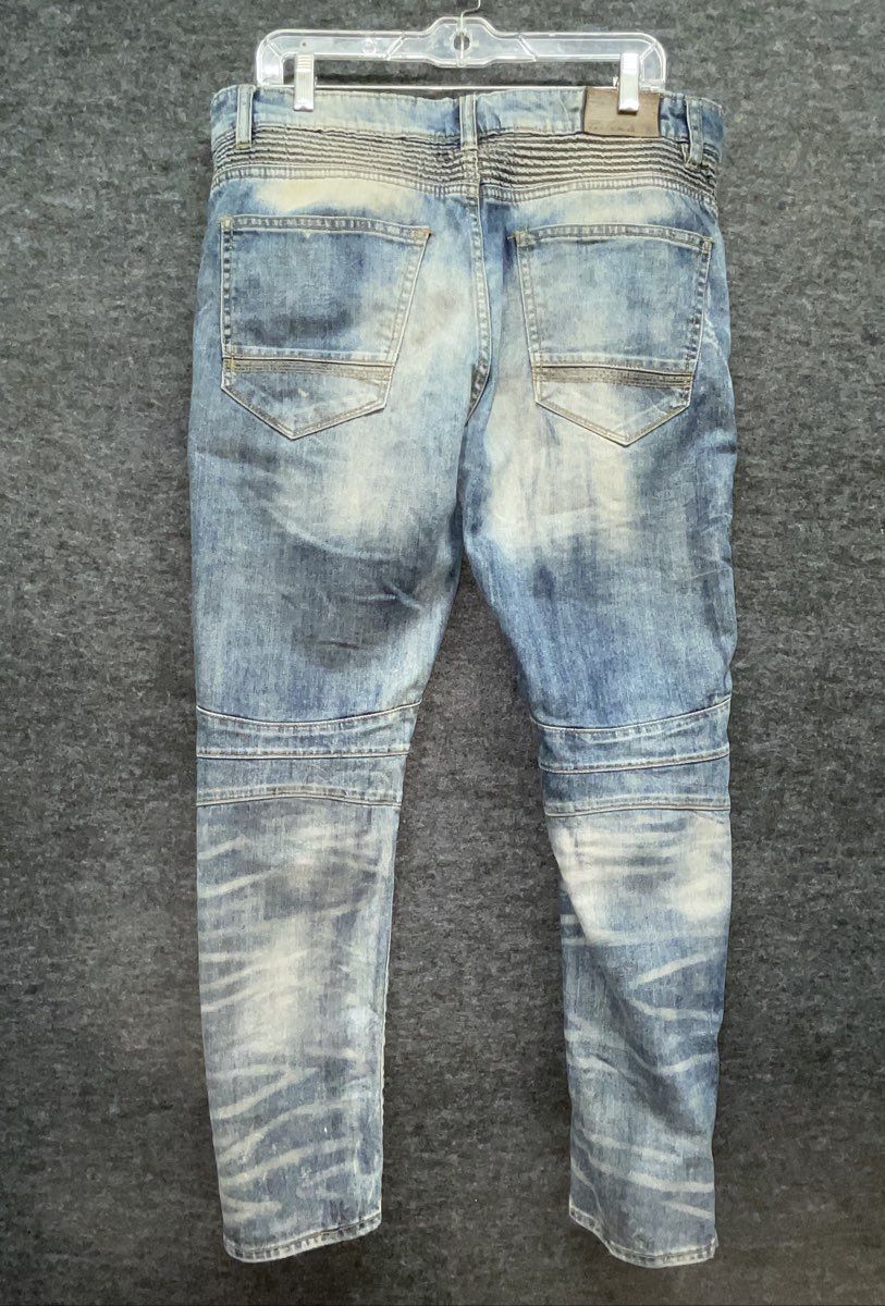 Jordan Craig Men's Legacy Edition Moto Biker Jeans Blue Distressed Zipper 34x32