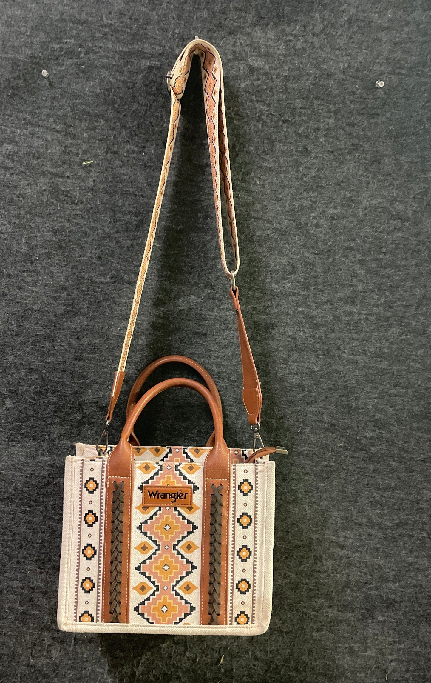 Wrangler Southwestern Embroidered Canvas Tote Bag Brown Aztec Crossbody Handbag