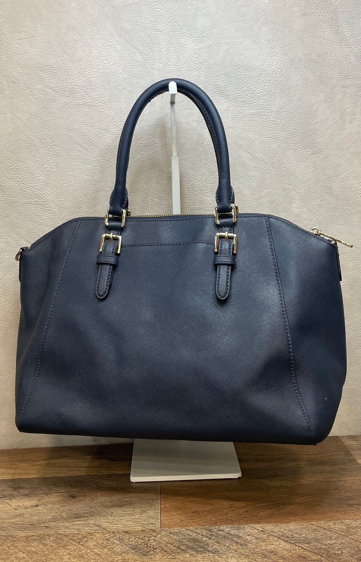 Michael Kors Navy Blue Saffiano Leather Satchel Handbag Gold Hardware