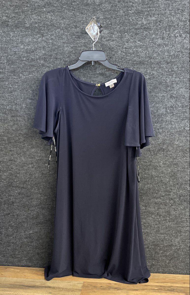 Calvin Klein Women's Navy Blue Flutter Sleeve Keyhole Back A-Line Dress Sz 8