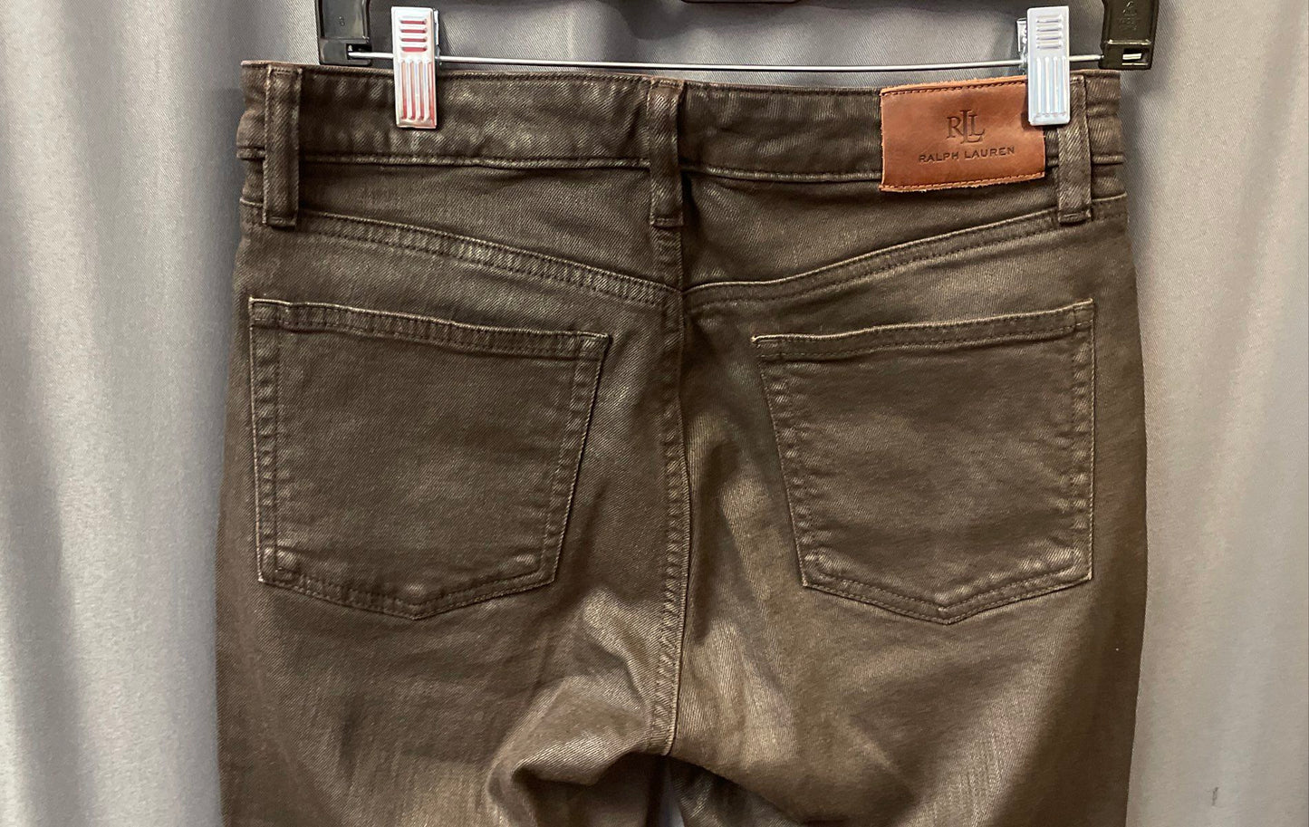 Lauren Ralph Lauren Women's Brown Coated Metallic Skinny 5-Pocket Jeans Sz 6