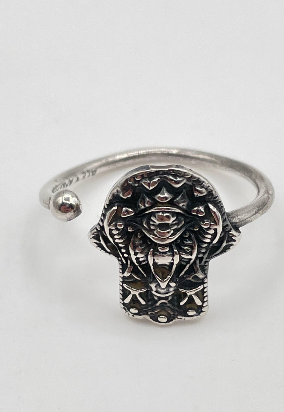 Alex And Ani 925 Sterling Silver Hamsa / Hand Of Fatima Wrap Ring 3.4g