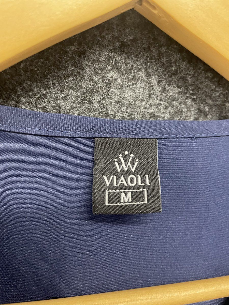 Vialoi Navy Blue V-Neck Short Sleeve 3-Pocket Medical Scrub Top Sz M