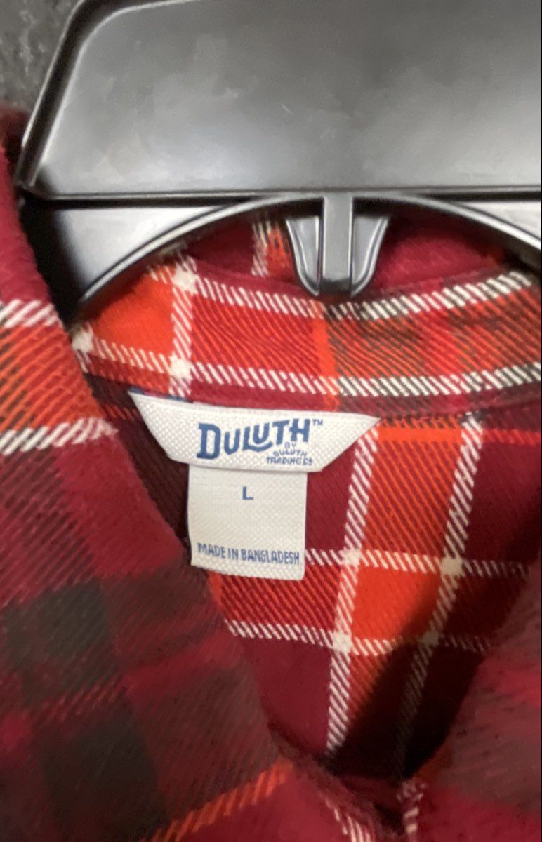 Duluth Trading Co Men's Red Plaid Long Sleeve Button Down Flannel Shirt Sz L