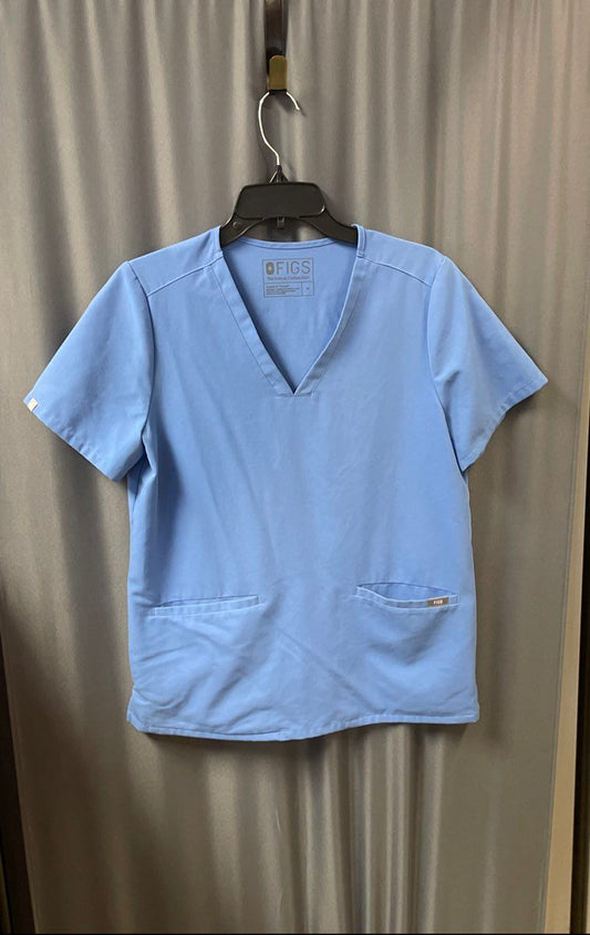 Figs Women's Casma Three-Pocket Scrub Top Ceil Blue Technical V-Neck Sz M