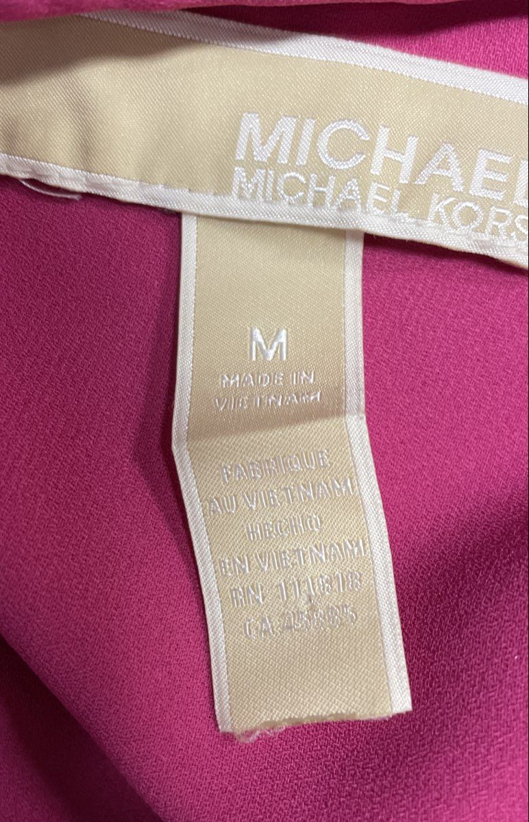 Michael Kors Women's Pink 1/4 Zip Roll Tab Sleeve Pocketed Blouse Tunic Sz M