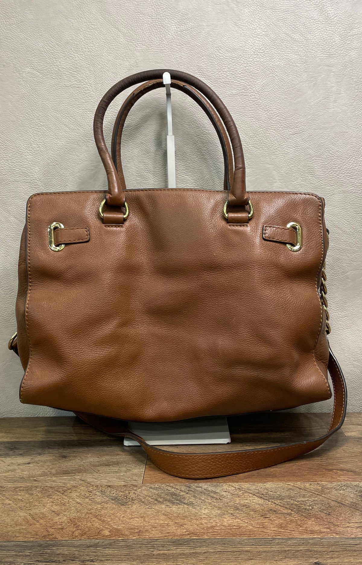 Michael Kors Brown Pebbled Leather Satchel Bag Gold Hardware Est 1981