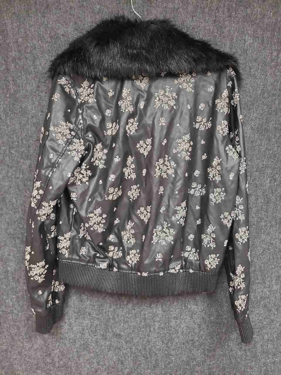 MICHAEL Michael Kors Women's Black Faux Leather Embroidered Bomber Jacket Sz M