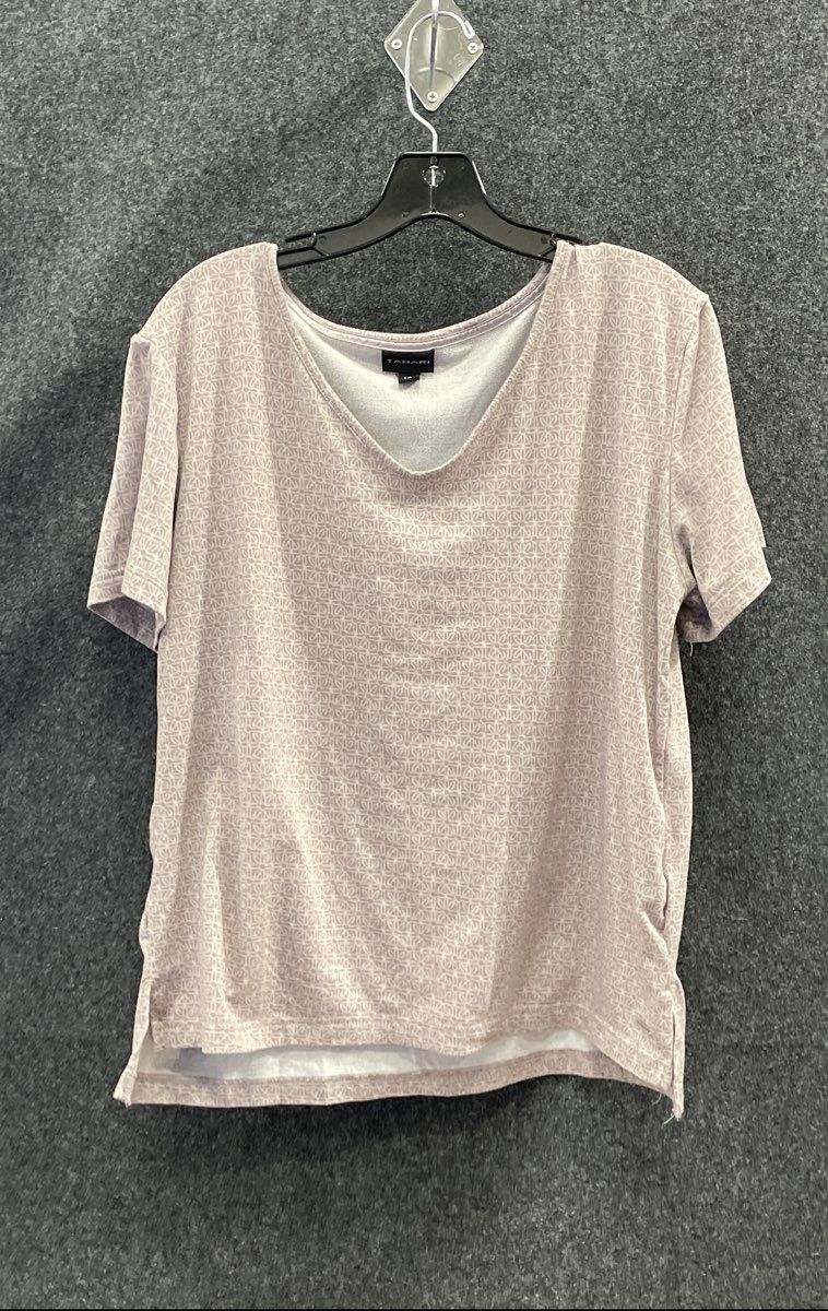 Tahari Women's Purple Geometric V-Neck Short Sleeve Pajama Top Sz L