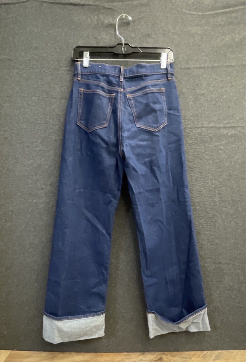 LOFT Women's Dark Wash Wide Leg 5-Button Fly Cuffed Petite Jeans Sz 26/2