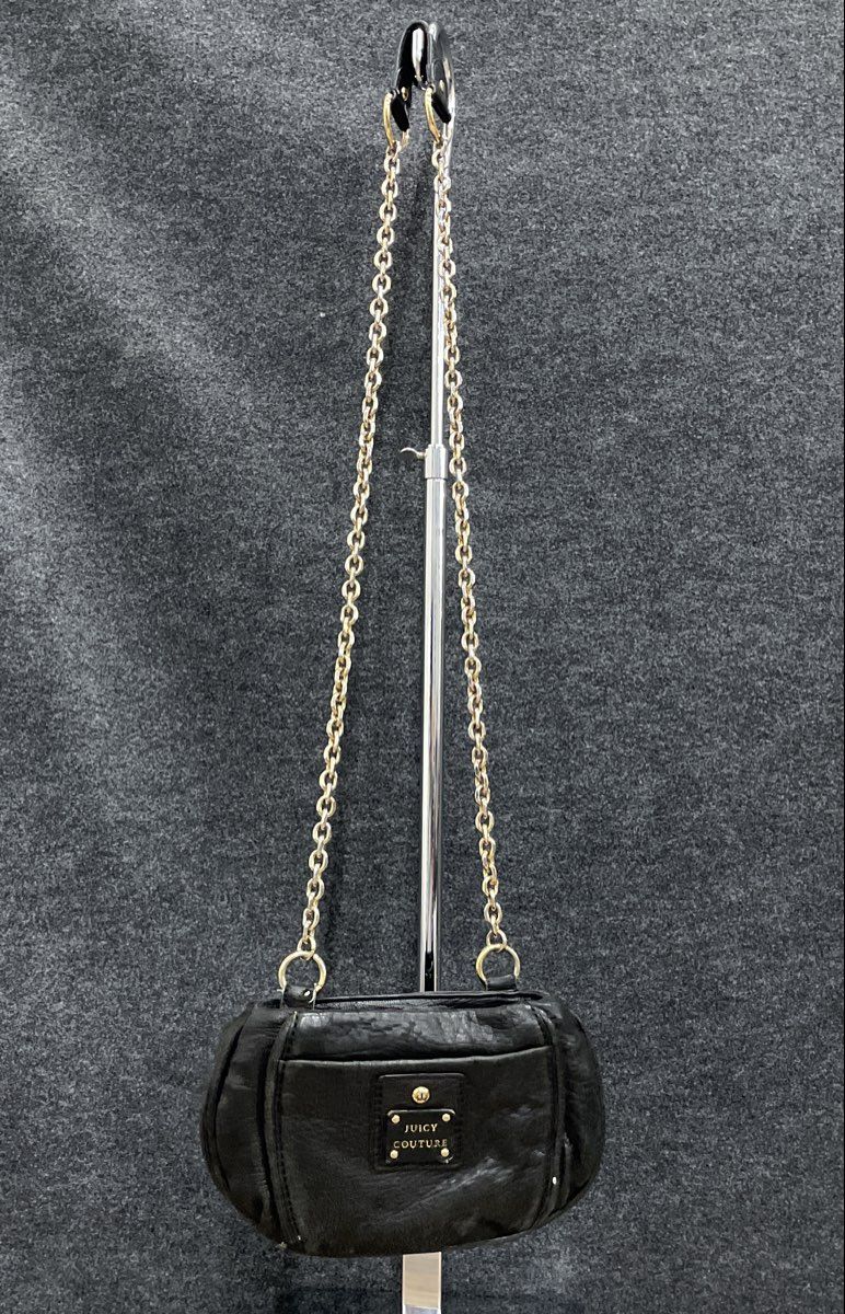 Juicy Couture Black Leather Small Crossbody Bag Gold Chain Strap