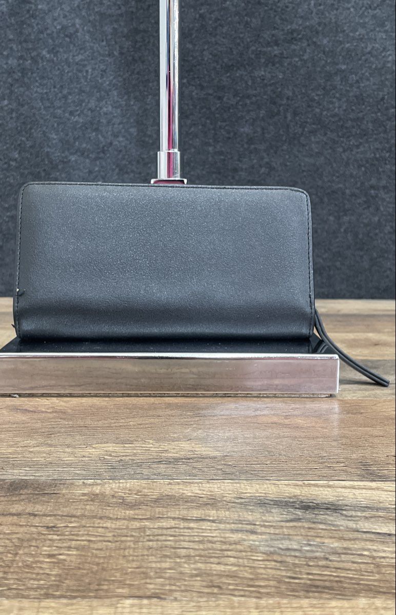 Black Faux Leather Leaf Pattern Cutout Continental Wallet Gold Tone Charm