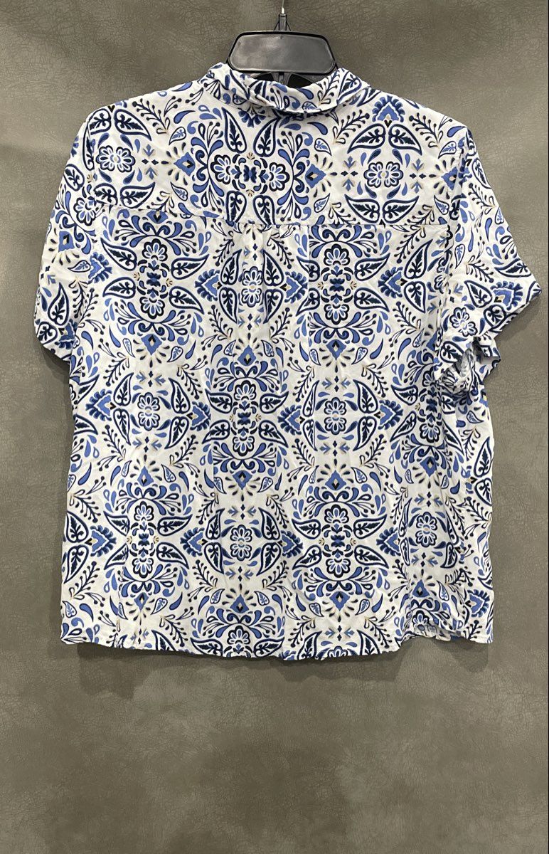 Croft & Barrow Women's Blue Floral Button Up Rayon Blouse Sz PXL