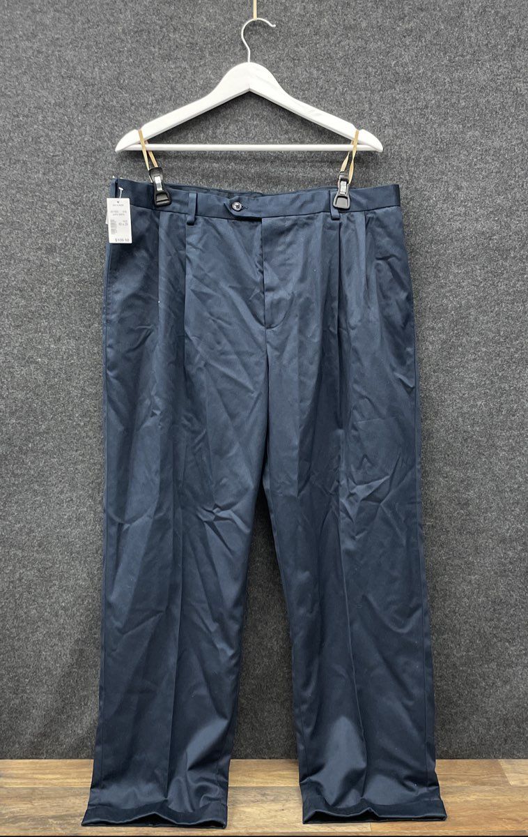 Jos. A. Bank Men's Traveler Navy Blue Pleated Cuffed Cotton Pants NWT Sz 40x29