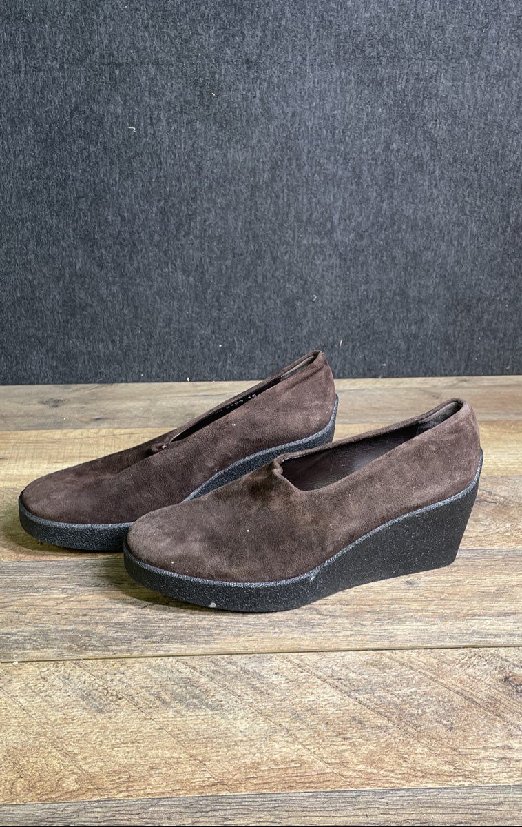 Robert Clergerie Brown Suede Platform Wedge Loafer Pumps Size 5.5