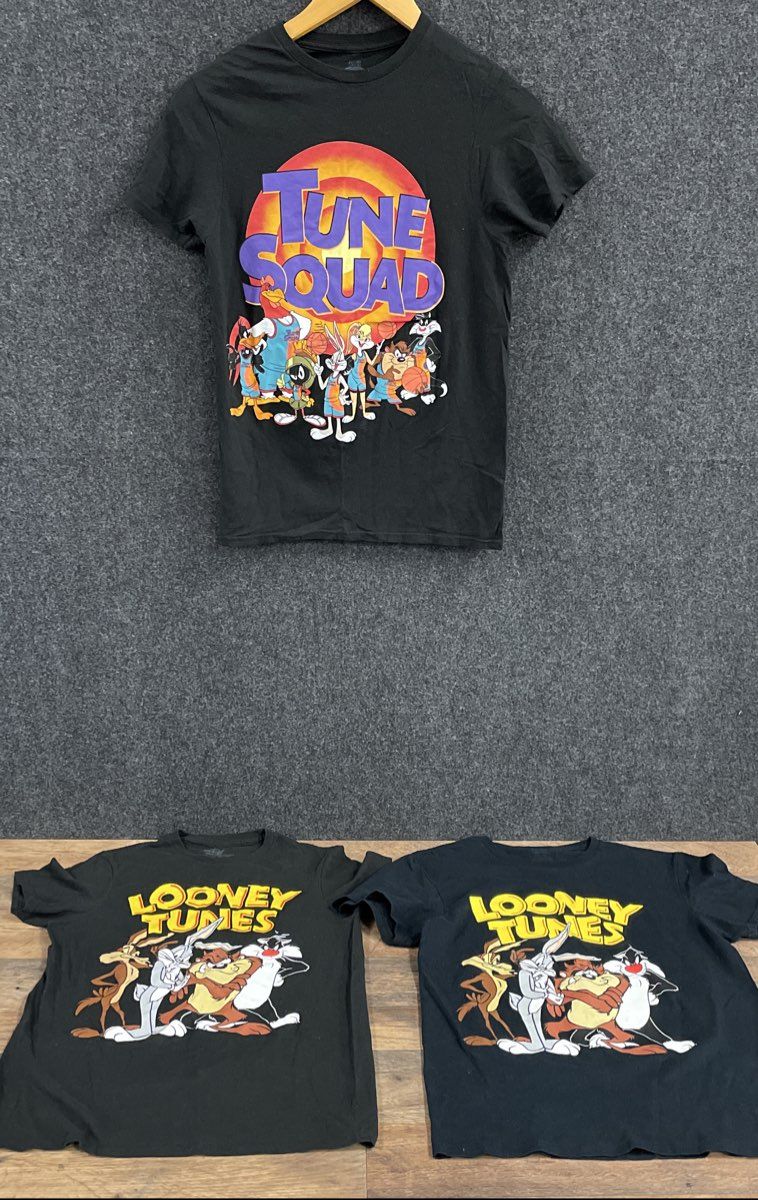 Looney Tunes T-Shirts Lot of 3 Black Tune Squad Bugs Bunny Taz Sylvester Sz S