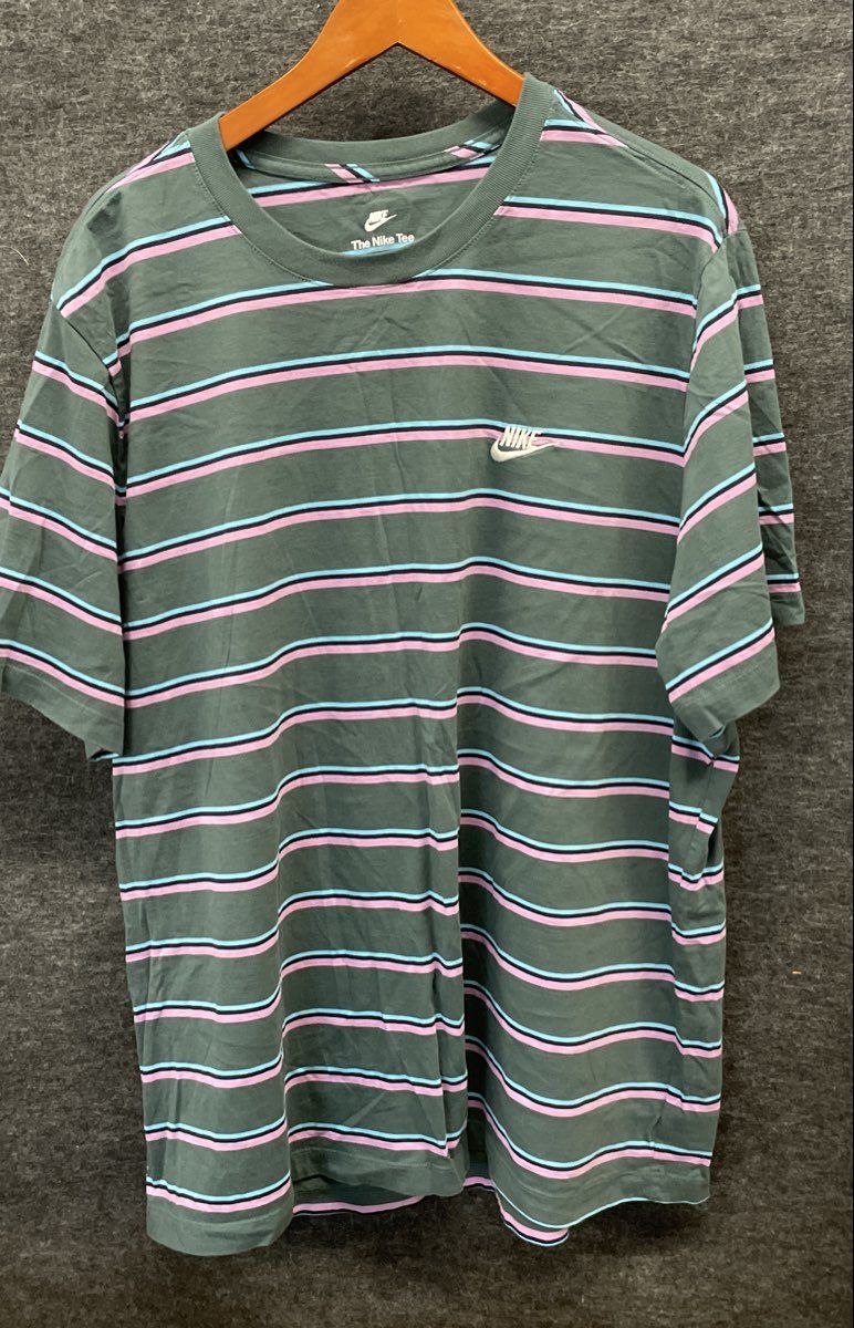 Nike Men's Green Striped Short Sleeve T-Shirt Pink Blue Black Logo Sz 3XL