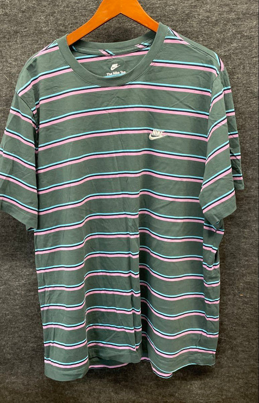 Nike Men's Green Striped Short Sleeve T-Shirt Pink Blue Black Logo Sz 3XL
