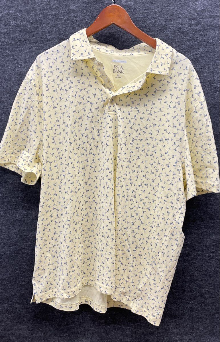 Jos. A. Bank Men's Yellow Martini Glass Print Tailored Fit Polo XL