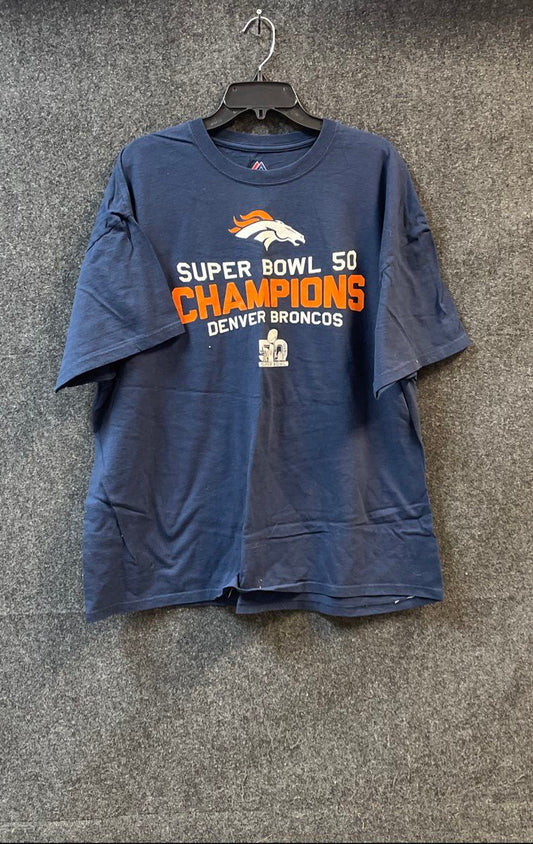 2016 Denver Broncos Super Bowl 50 Champions T-Shirt Majestic Navy Sz 2XL