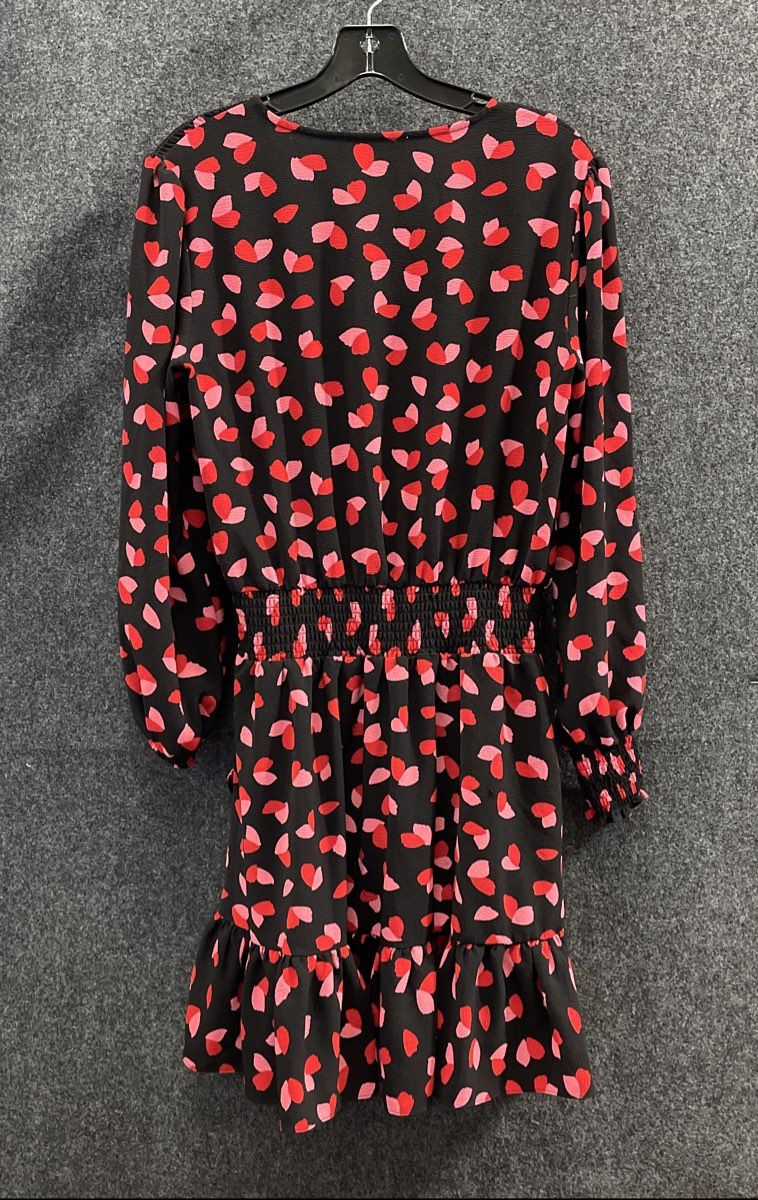 Michael Kors Women's Heart Pattern Ruffle Surplice Smocked Mini Dress Black Sz L
