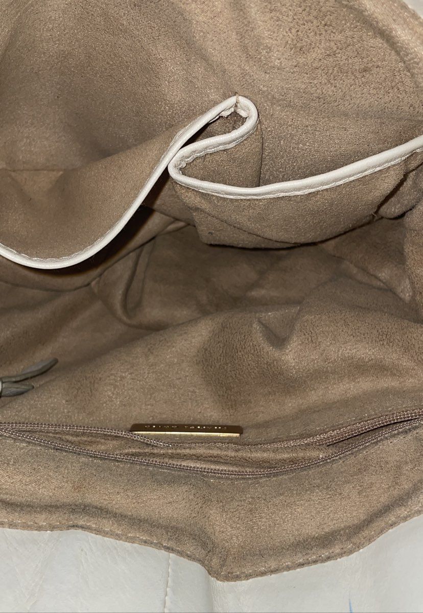 Charles David White Leather Satchel Handbag Large Gold Push Lock Closure