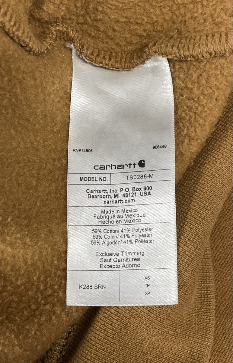 Carhartt Men's Loose Fit Brown Sleeve Logo Pullover Hoodie K288 Size XS