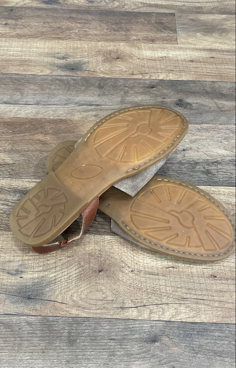 Born Iwa Grey Suede Slingback Flat Sandals Women's Size 8