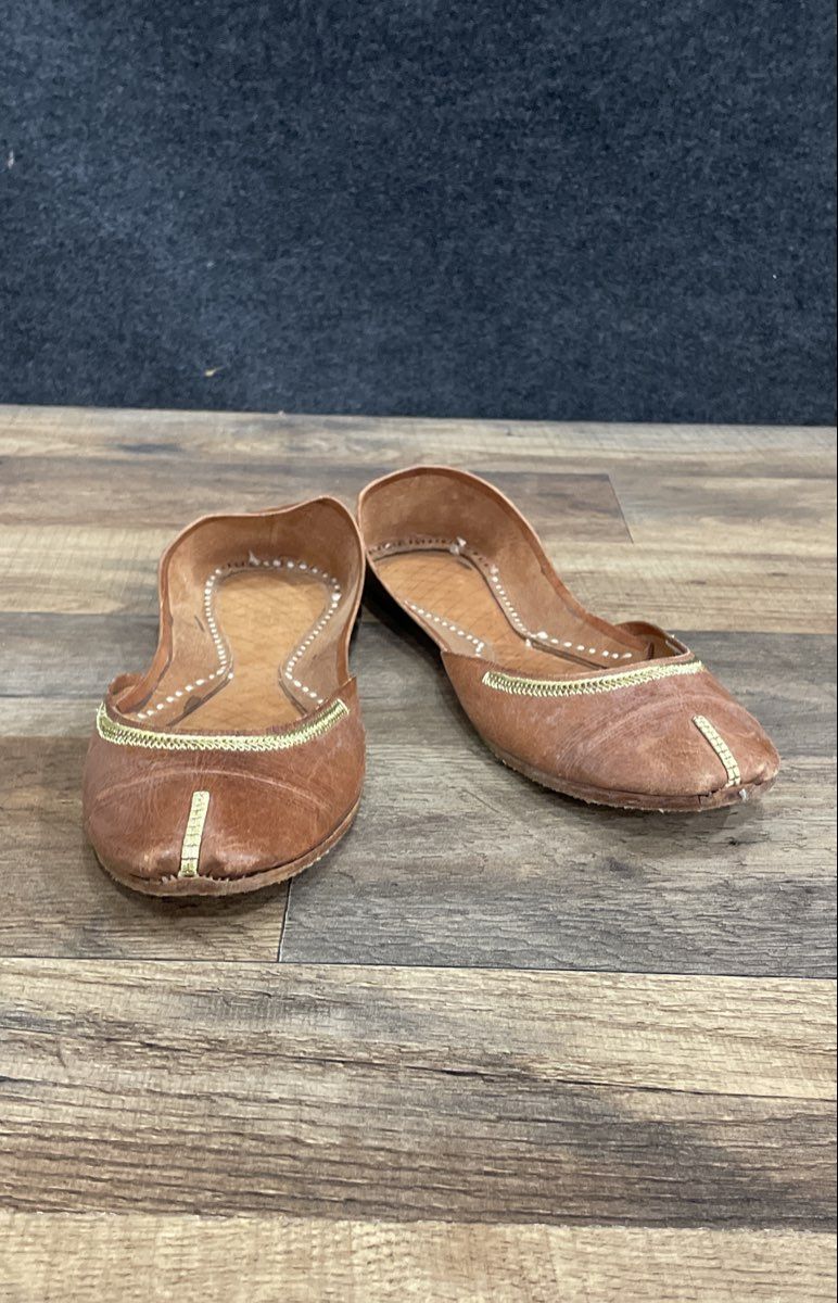 Handmade Brown Leather Khussa Jutti Ethnic Embroidered Flats Women's Size 9