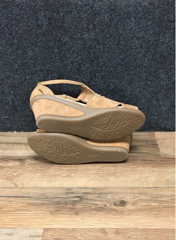 Earth Curvet Biscuit Tan Leather Suede Wedge Sandals Women's Size 8.5 B