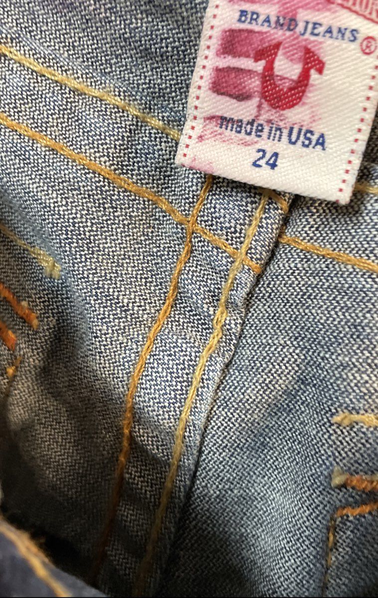 True Religion Women's Blue Skinny Flap Pocket Horseshoe Jeans Size 24