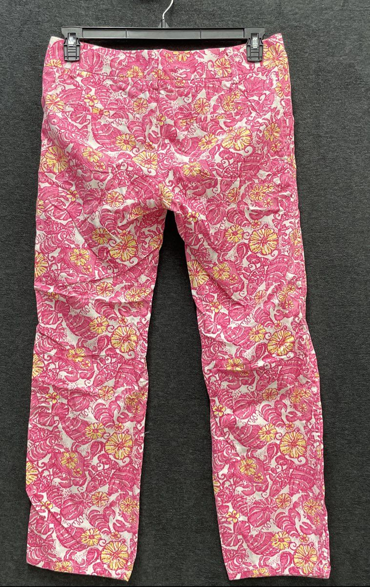 Lilly Pulitzer Women's Pink Seashell Lobster Print Cotton Ankle Pants Sz 4